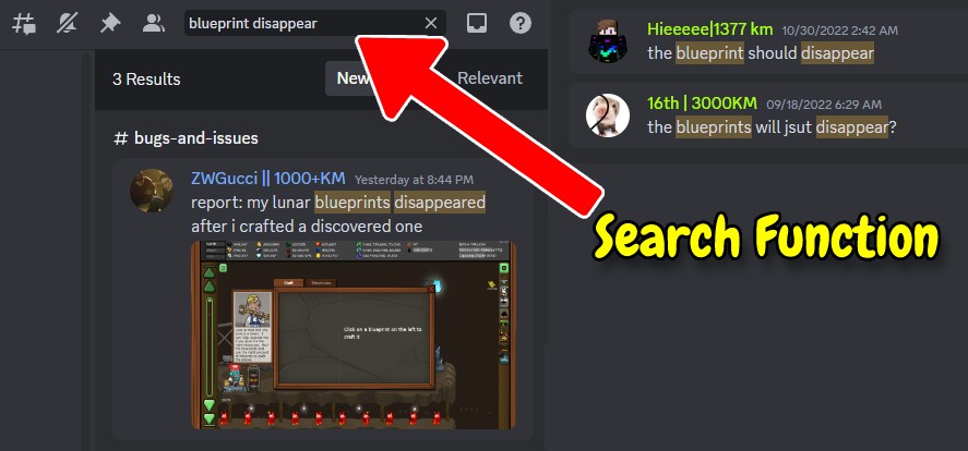 Using the search function in Mr. Mine Discord server