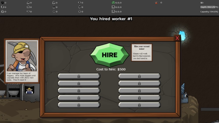 The hire function to hire miners in Mr. Mine