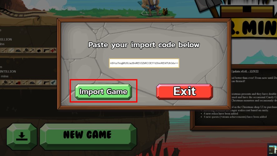 Click Import Game to import a new save