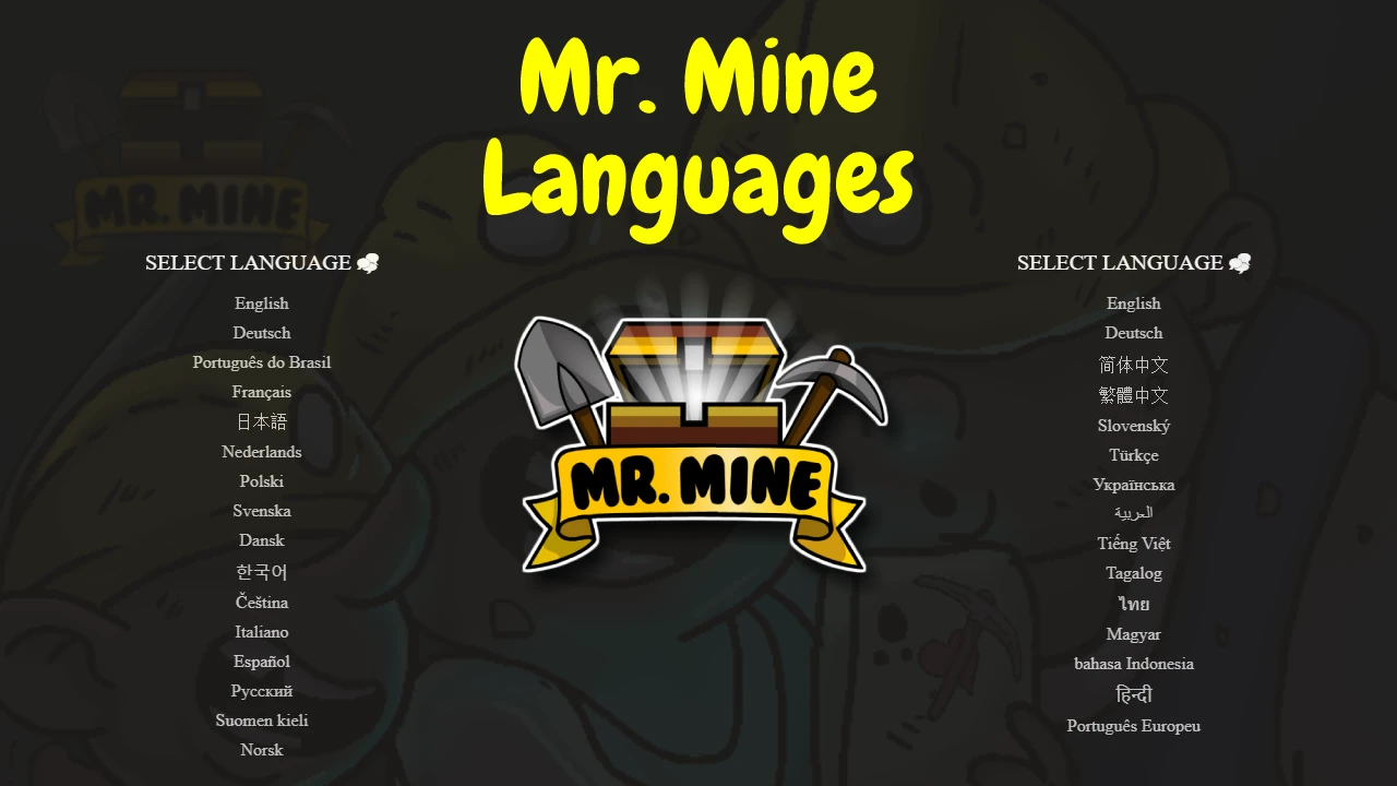 List of Supported Languages in Mr. Mine Idle by Playsaurus