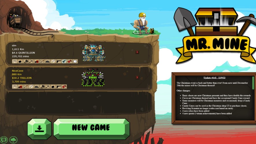 Mr. Mine save file choosing screen