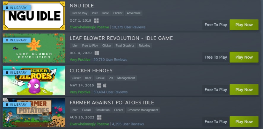 List of popular idle games and their prices