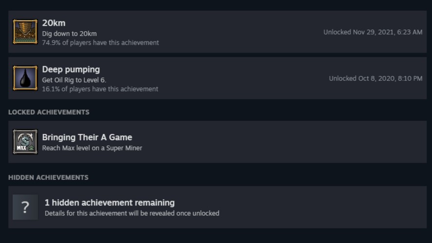 Mr. Mine Secret Achievements on Steam