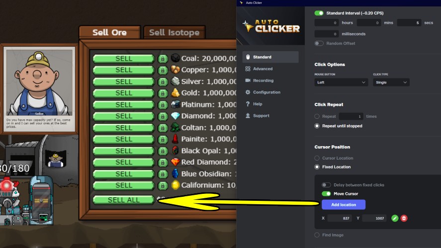 Set click position