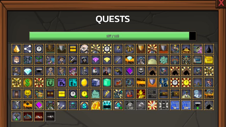 The quest list in Mr. Mine